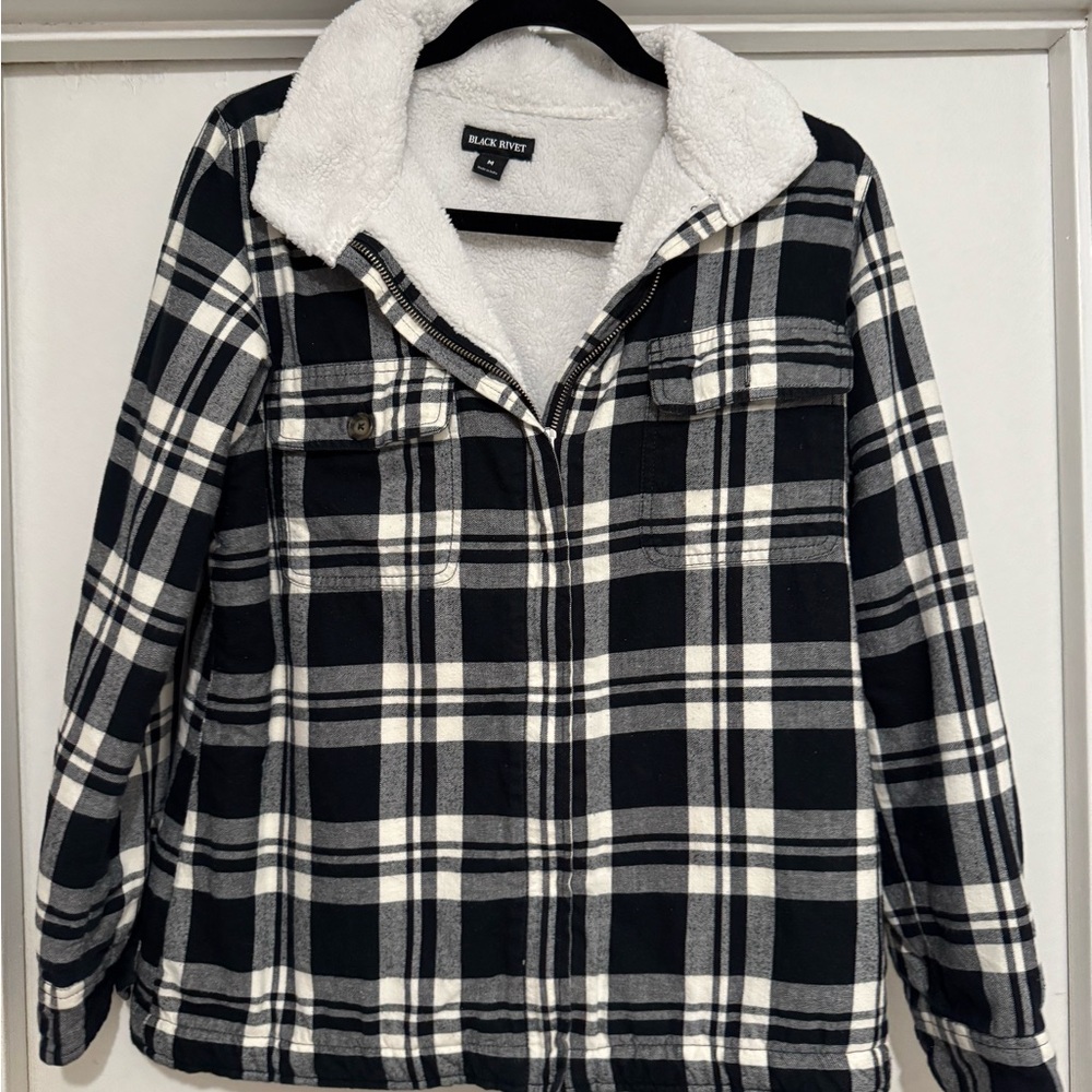 Flannel Hoodie Jacket Fleece Lined Flannel Shirt Plaid Zip Up - Picture 2 of 12